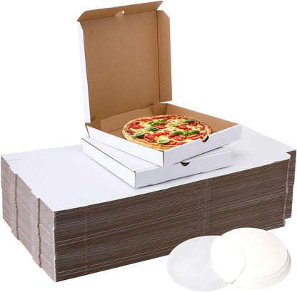 150 Pcs Pizza Boxes Bulk 10 x 10 x 1.5 Inch Corrugated Pizza Box Cardboard Takeout Containers with 150 Pcs Oil Blotting Paper, Kraft Kitchen Tools for Patty, Freezing, BBQ