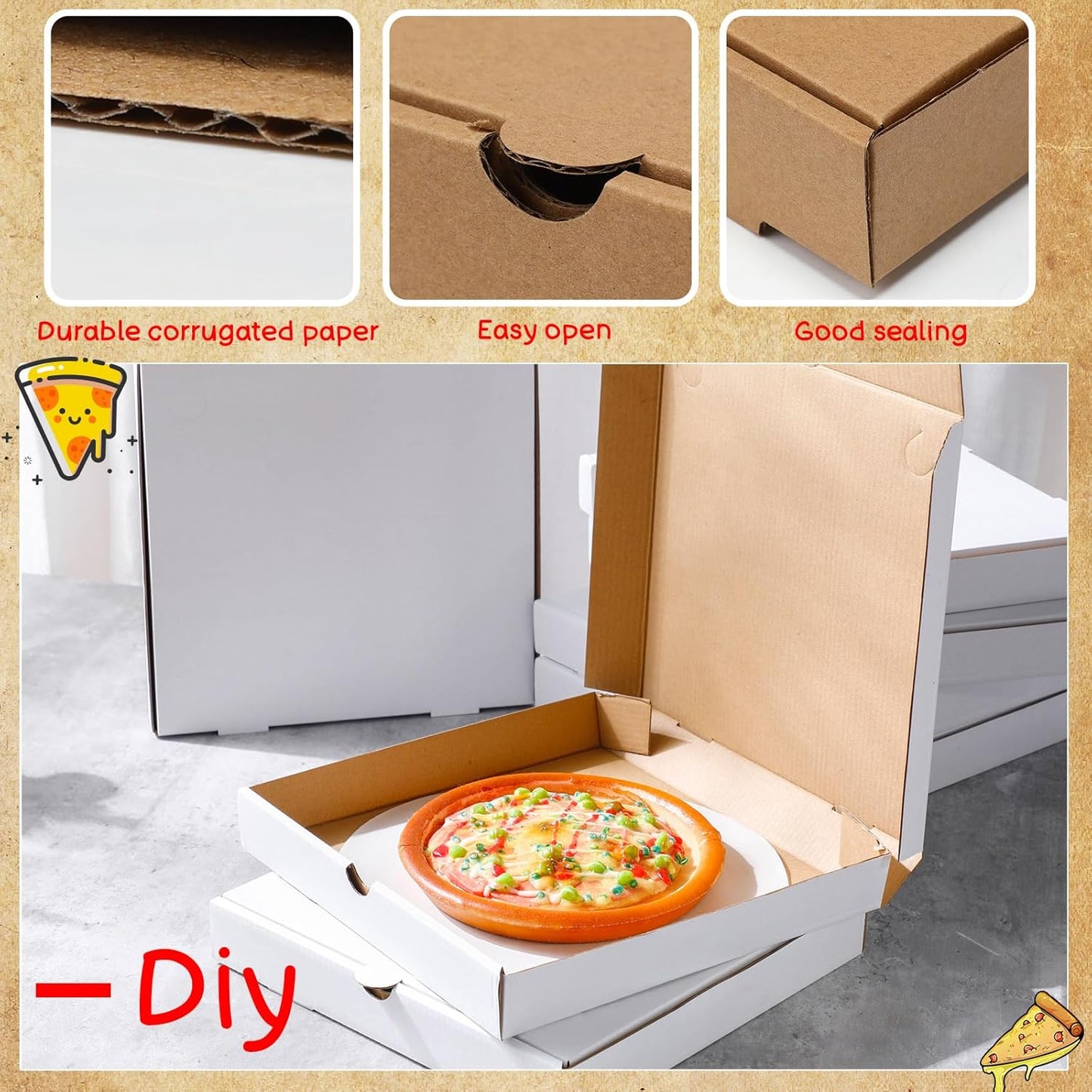 150 Pcs Pizza Boxes Bulk 10 x 10 x 1.5 Inch Corrugated Pizza Box Cardboard Takeout Containers with 150 Pcs Oil Blotting Paper, Kraft Kitchen Tools for Patty, Freezing, BBQ